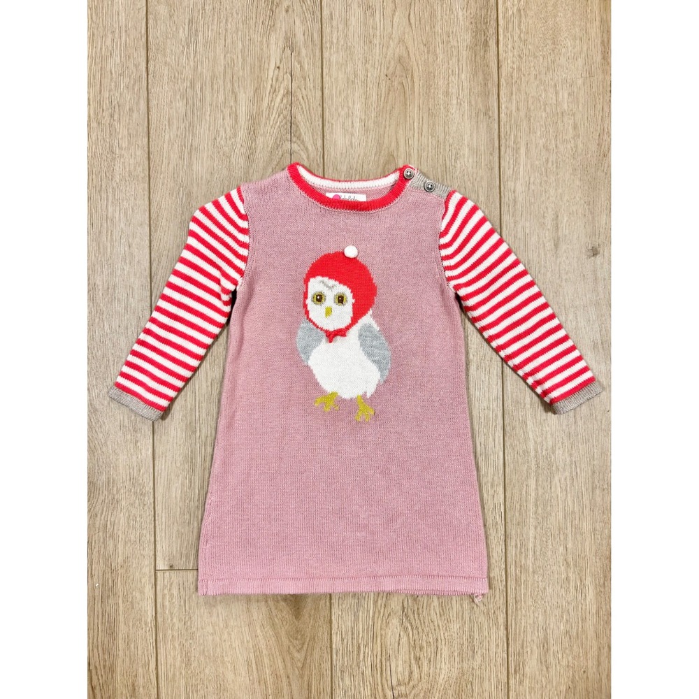 Baby Boden Owl Knit Sweater Dress Pink Red Striped Cashmere Blend 6-12M Y0118